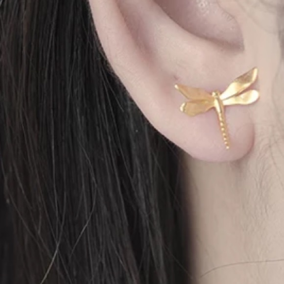 Artisan Handmade 925 Silver Gold Dragonfly The Zocah Dainty Earrings - Picture 5 of 10